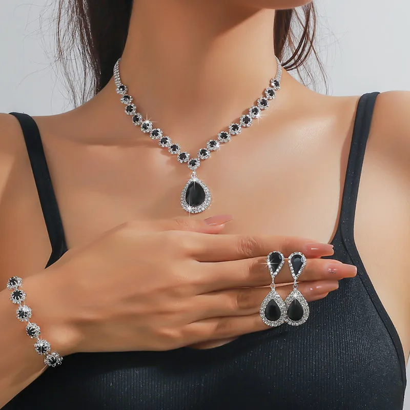 Изысканное красное синее зеленое черное ожерелье серьги браслет капли воды