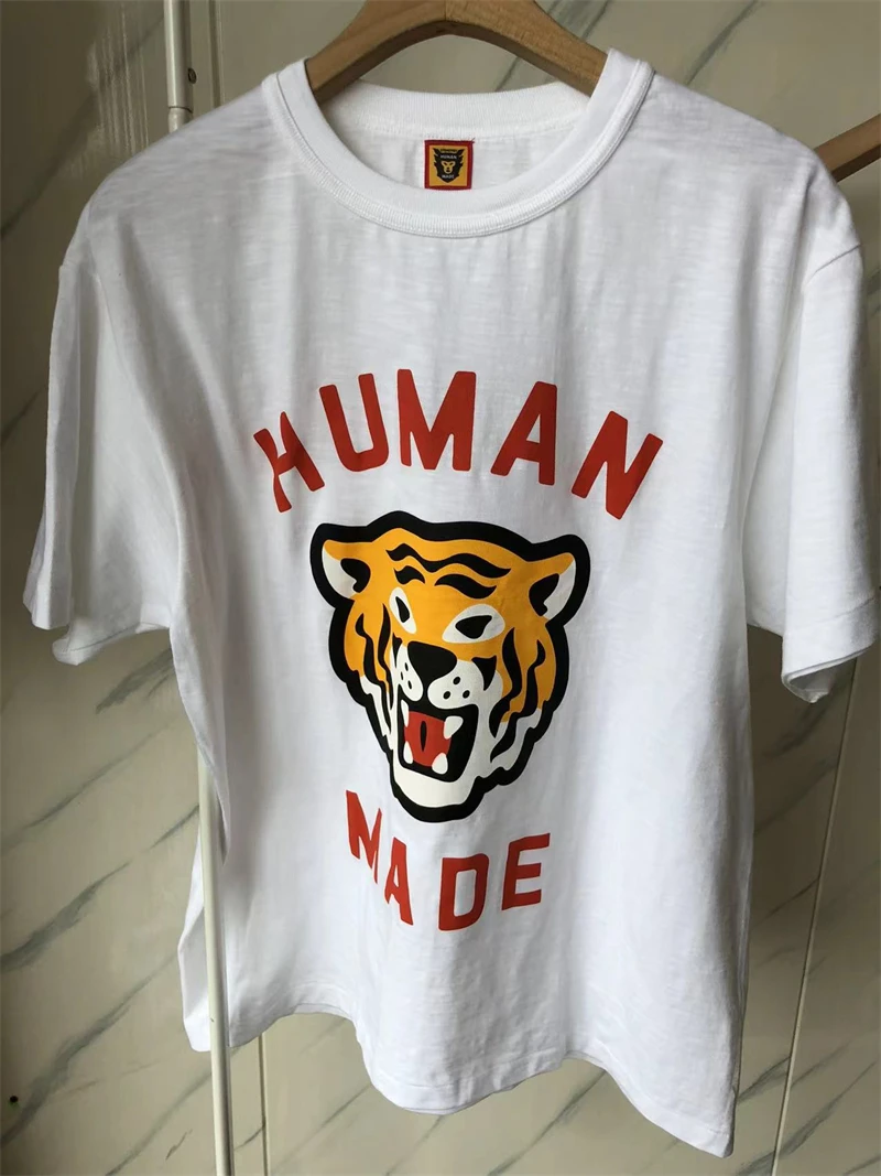 

New 1:1 Human Made T-shirt Men Women Cartoon Tiger Print T Shirts Slub Cotton Tops Tee Clothing