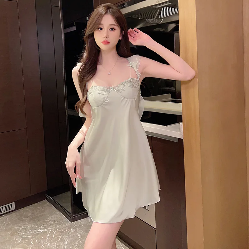 Сексуальная ночная рубашка на бретельках женская нижнее белье летняя кружевная