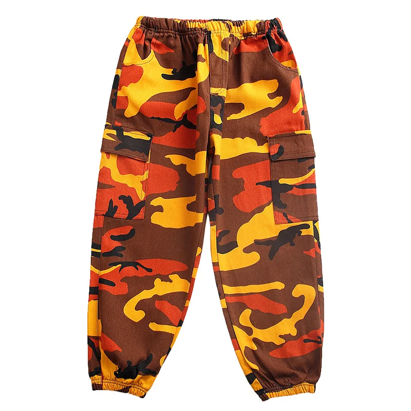

Spring Teenager Girls Cotton Camouflage Pants Kids Casual Cargo Trousers Children Streetwear Style Pants Summer Beam Foot Pants