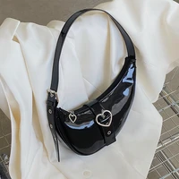 patent leather cool girls love heart shoulder bags luxury design female party purse handbags half moon womens underarm bag