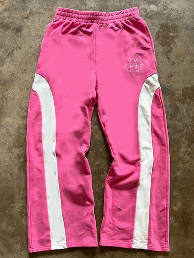 Ретро уличные хип-хоп длинные спортивные штаны с контрастным принтом для мужчин