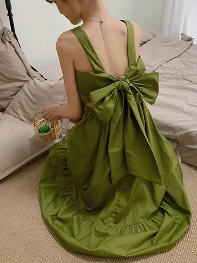 

Summer Long Fairy Dresses Women's Fashion Dress Sexy Backless Bandage Party Sundress Femme Simple Suspenders Woman Clothes Robes