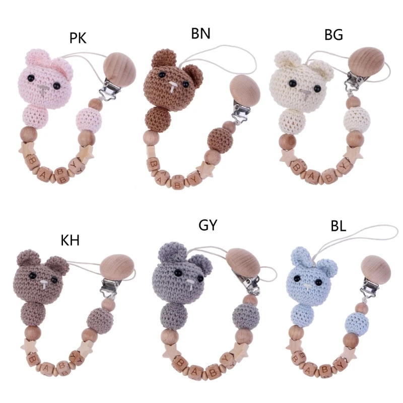 

Crochet Bunny Pacifier Chain Teether Clip Nursing Soother Holder Baby Bib Clip Toddler Dummy Clips Newborns Shower Gift