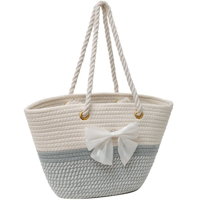 Женская летняя пляжная сумка большая на плечо модная тканая сумка-тоут для