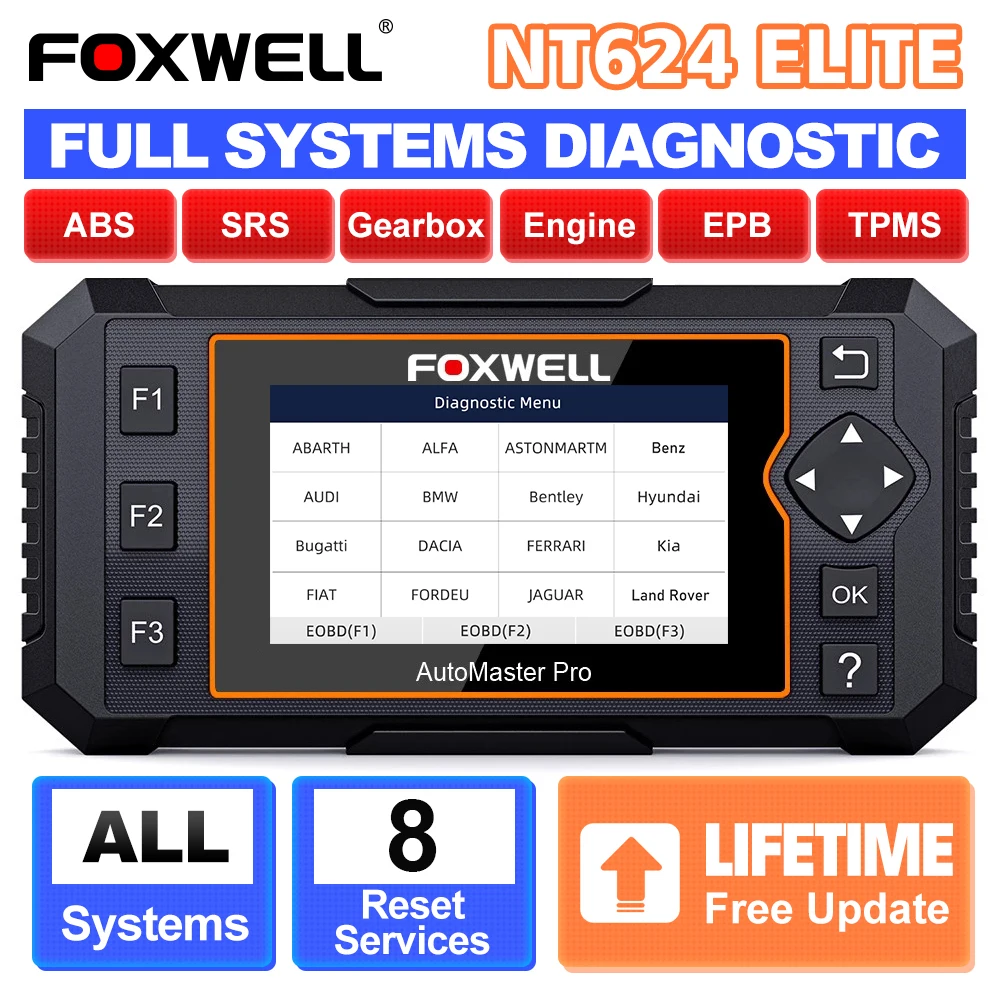 Сканер FOXWELL NT624 Elite OBD2, для автомобилей, для всех систем, стандартное использование АБС, SAS TPS, EPB, сброс масла, бессрочное обновление