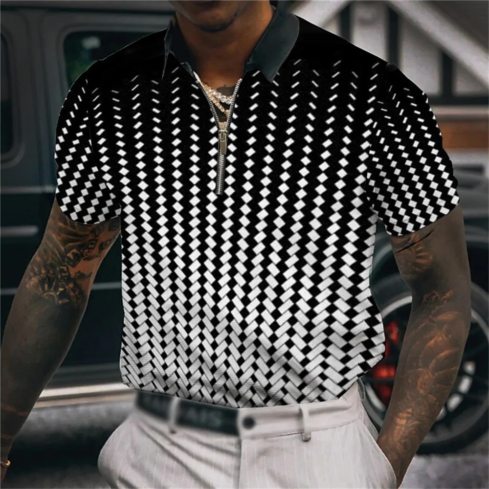 Short Sleeves Shirt Circle Graphic Prints Geometry Turndown Street Zipper Clothing Sports Tops