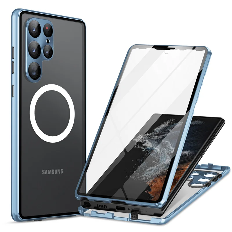 

Metal Magnetic Double Sided Glass Cover For Samsung Galaxy S23 S22 S21 Ultra 5G Phone Case Camera Screen Protection Coque Funda