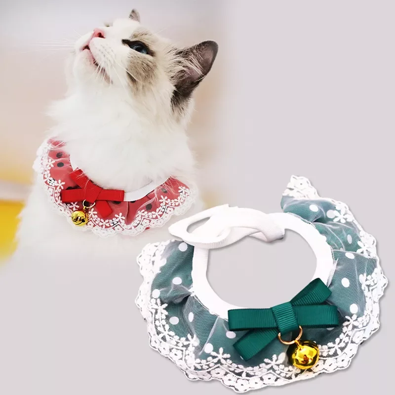 

2023NEW Pet Collar Bowknot Lace Flower Bibs Lace Pet Collar Bib Lovely Dog Cat Necklace Decor Collars With Bell For Small Dog