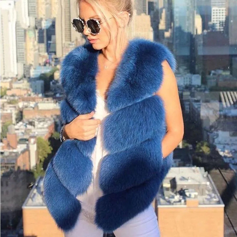 Luxury Real Fox Fur Vest Women Real Natural Fox Fur Vest Coat Real Fox Fur Jacket Fashion Warm Thicken Fur Outwear For Women 7XL