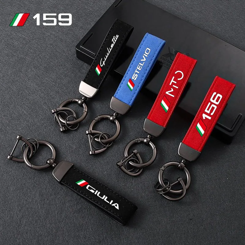 

For Alfa Romeo 156 159 Mito Giulia Stelvio Giulietta key ring Car Accessories Suede Keychain Sport Key Ring Custom Gift With