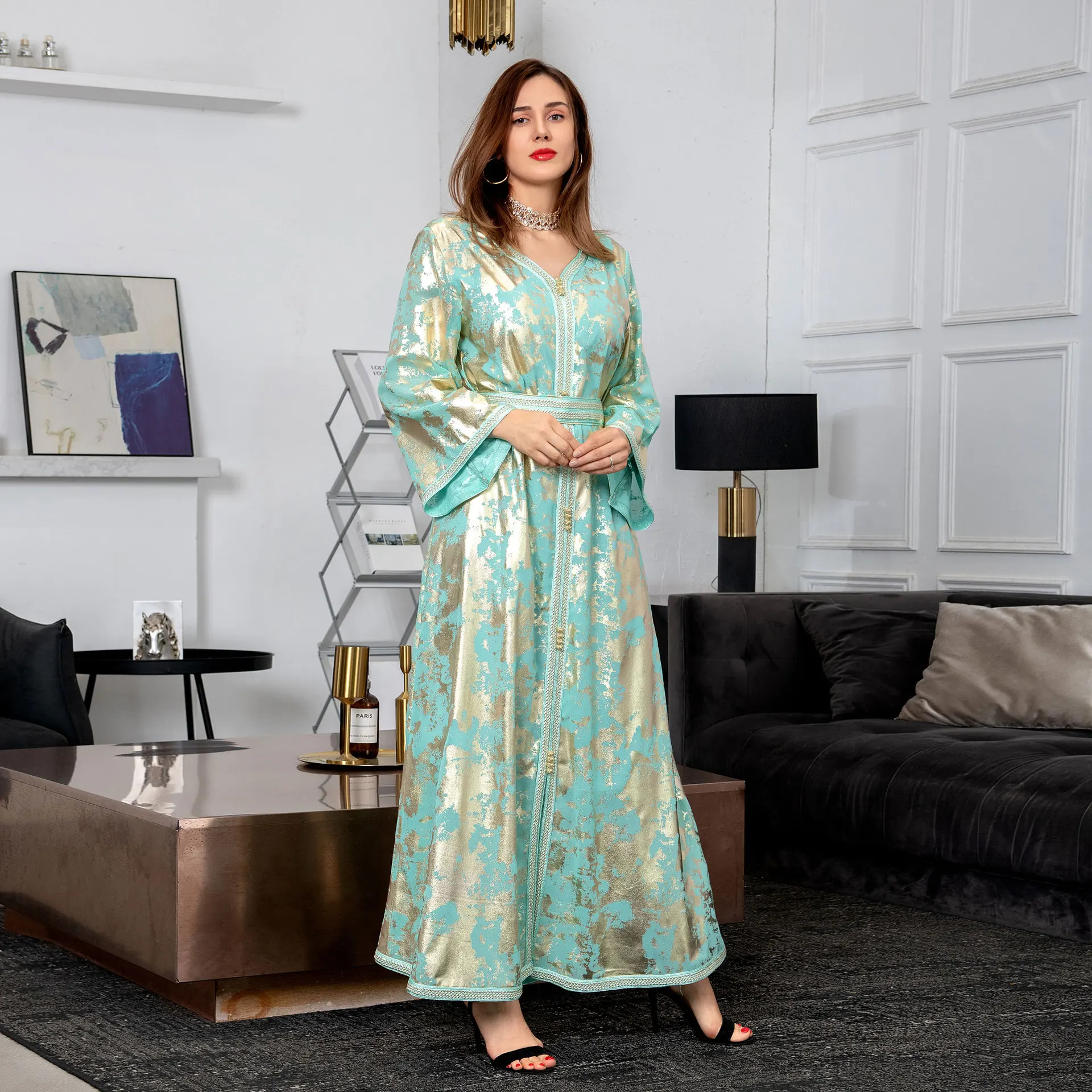Eid Satin Abaya Dubai Jalabiya Muslim Dress Turkey Islam Robe Longue Djelaba Femme Musulman Dresses for Women Kaftan Marocain