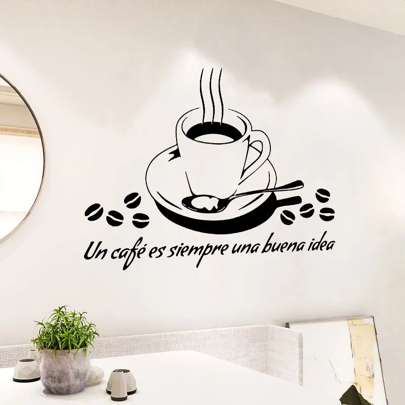 

Un cafe es sirmpre una buena idea Spanish wall sticker Living room restaurant Decals wallpaper home decoration coffee stickers