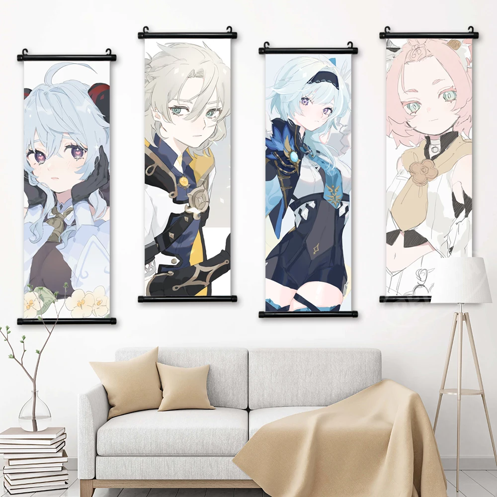 

Printed Genshin Impact Poster Wall Hu Tao Art Albedo Pictures Painting Canvas Sangonomiya Kokomi Hanging Scrolls Home Decoration