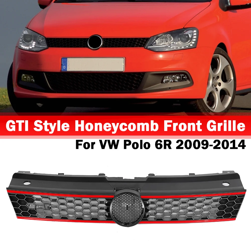 

GTI Style Car Front Bumper Grille Honeycomb Front Upper Racing Grills For Volkswagen For VW For Polo 6R 2009-2014 Car Styling