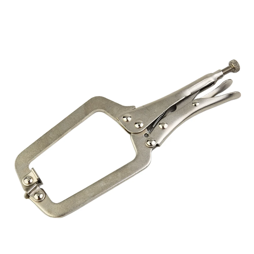 

9 Inch Deep Carbon Steel C Type Welding Clamp Locking Pliers Round Wooden Locator Adjustable Swivel Pad Vise Jaw