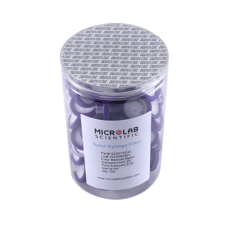 100 PC Syringe Filters Membrane - 25Mm Membrane Diameter,0.22Um Pore Size Purple
