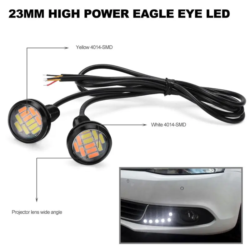 

2Pcs/set Car Led Lights LED Grille Signal Lights 23mm Led Lamp DRL Daytime Running Light 12V White Amber Light
