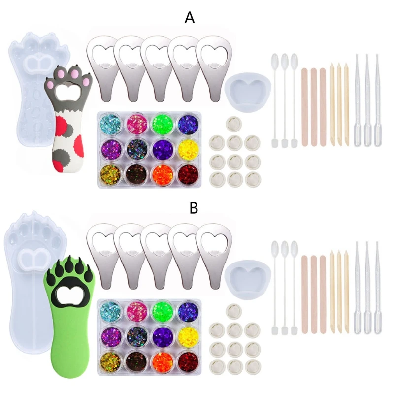 

DIY Crystal Epoxy Mold 41 Pieces Combination Set Cartoon Cat Claw Bottle Opener Silicone Mold for Jewelry Making 1 Set