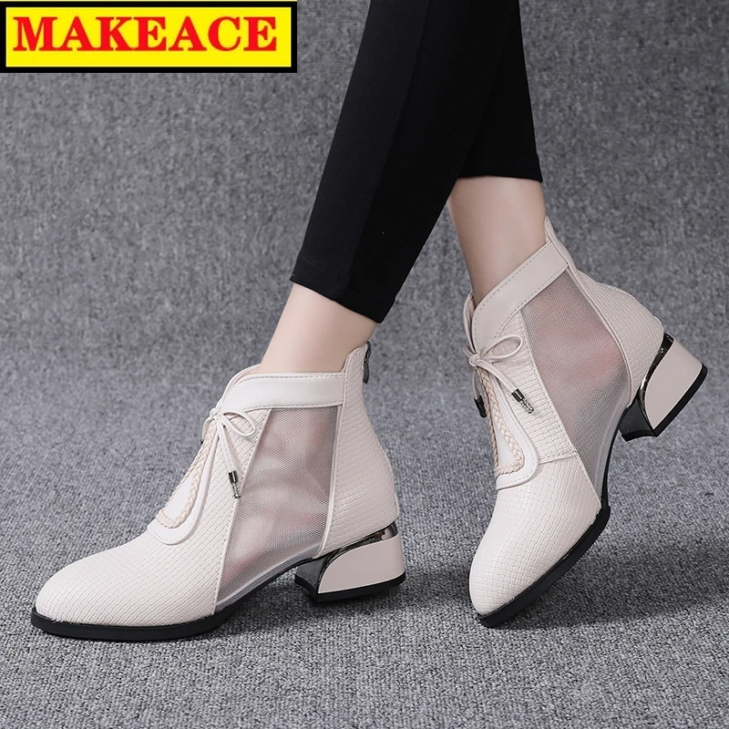

Summer Fashion Ladies Cool Boots Baotou Sandals Gauze Shoes After The Zipper Closed Party Women's Shoes High Heels Chunky Boots