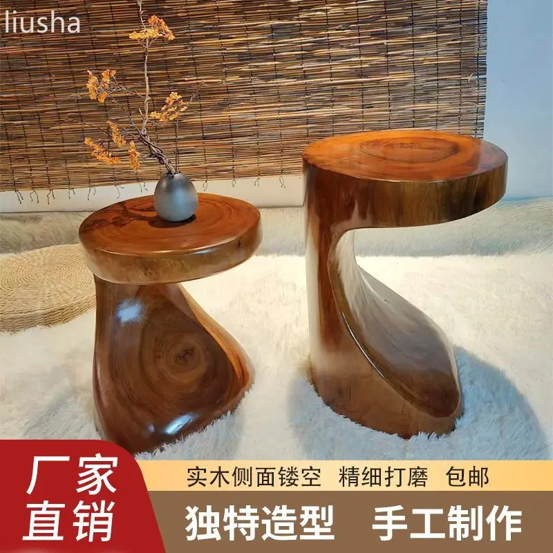 

Original solid wood stool camphor wood root carved stand ornament base personality wooden pier balcony change shoes low stool