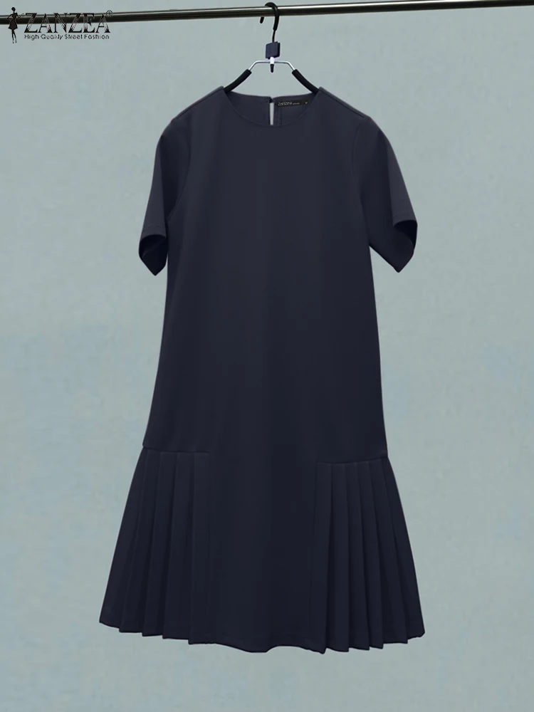 Женское летнее модное однотонное платье ZANZEA с круглым вырезом Повседневное