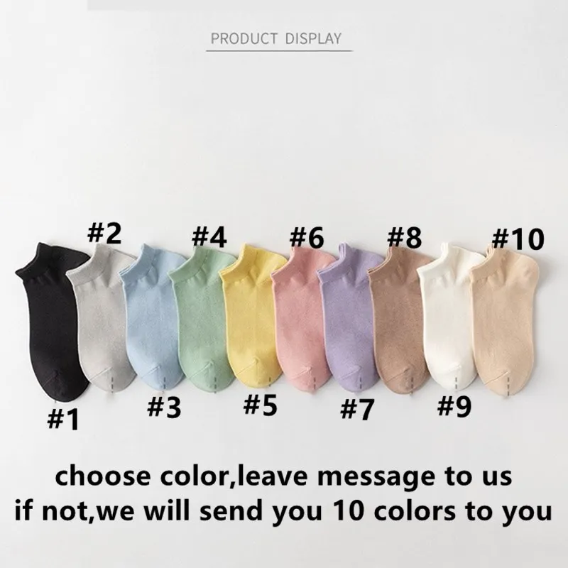 10 Pairs Solid Candy Color Women Sock Slippers Cotton Thin Summer Fashion Design Japanese Student Style