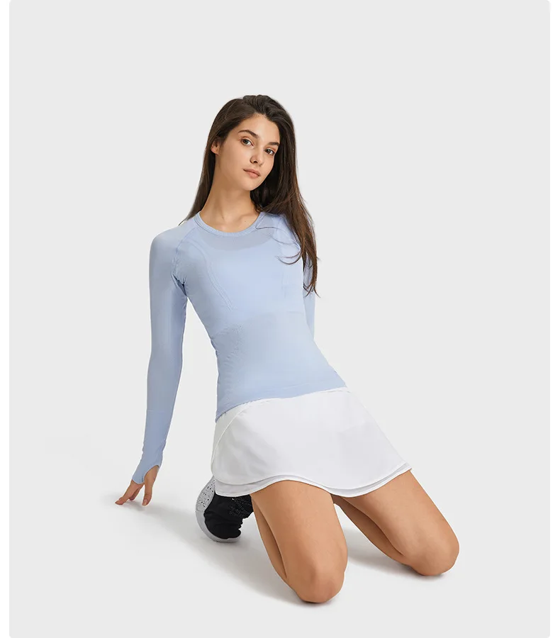 Lulu Women's Shirt Breathable Quick Dry Yoga Fitness Crop Top Blouses Long Sleeve Sportswear Cropped Gym Workout Sports Female