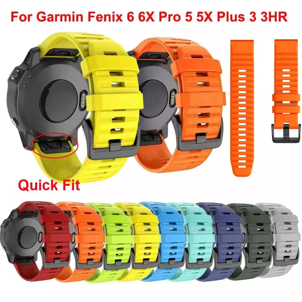 

26 20 22mm Sport Silicone Watchband Wriststrap for Garmin Fenix 6X 6 6S Pro 5X 5 5S 7X 7 7S 3HR Easy Fit Quick Release Bracelet
