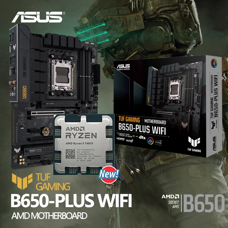 

AMD Ryzen 5 7600X R5 7600X+ASUS TUF GAMING B650 PLUS WIFI ATX B650 Motherboard Set Kit Ryzen Processor All New Without Fan