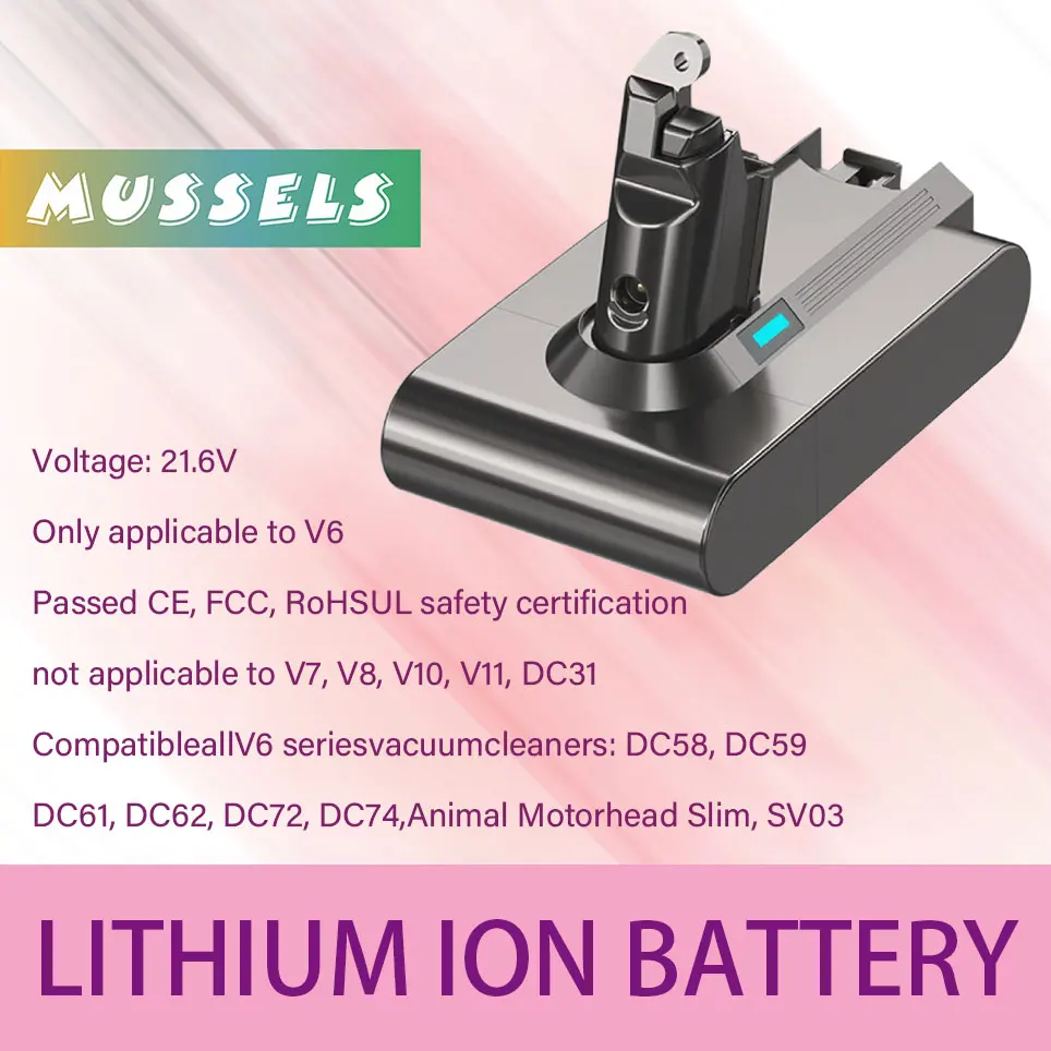 

DTK V6DC62 battery replacement parts for Dyson 21.6V Li-ion DC59 DC58 SV09 967810-23 V6 Animal Motorhead SV05 SV06