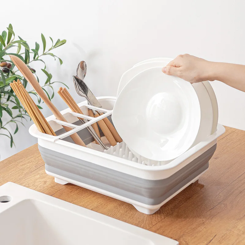 

Kitchen Accessories Organizer Sink Over The Counter Dish Drying Rack Multifunctional Drain Household Folding Tableware Storage