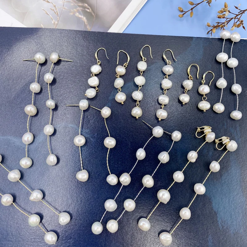 

Minar Elegant Irregular Freshwater Pearl Dangle Drop Earrings for Women Lady Trendy Gold Chain Thread Long Tassel Earrings Gift