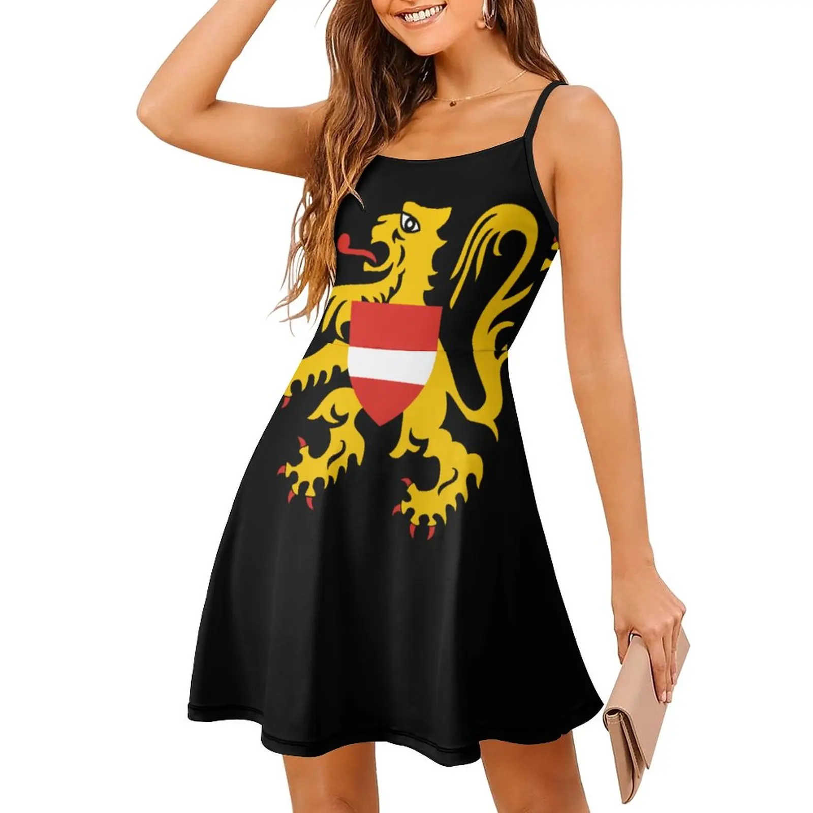 

Flag of Flemish Brabant Women's Sling Dress Top Quality Sexy Woman's Clothing Funny Novelty Parties Suspender Dress