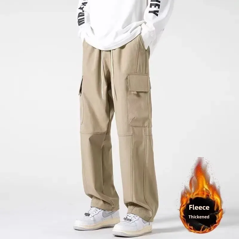 Весенне-летние мужские прямые брюки-карго на флисовой подкладке повседневные