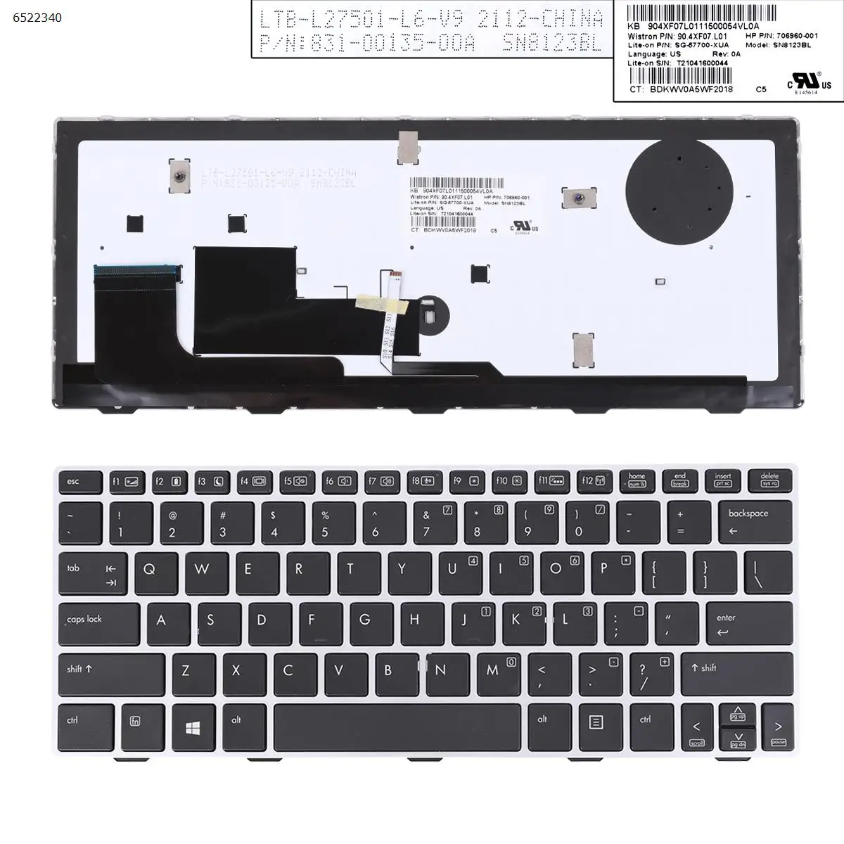 

US Laptop Keyboard for HP EliteBook 820 G1 820 G2 720 G1 720 G2 725 G2 SILVER FRAME BLACK Backlit with point