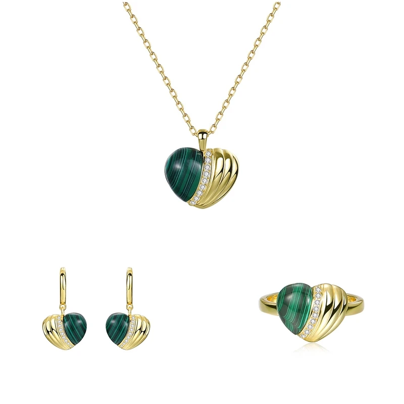 Silvology Real 925 Sterling Silver Natural Malachite Heart Pendant Necklace for Women Creative Design Necklace Luxury Jewelry