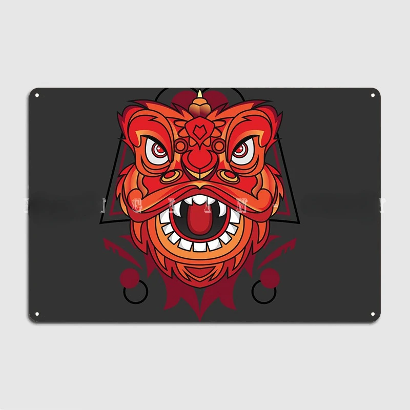 

Lion Dance With Traditiona Metal Sign Cinema Kitchen Pub Garage Customize Mural Painting Tin Sign Poster