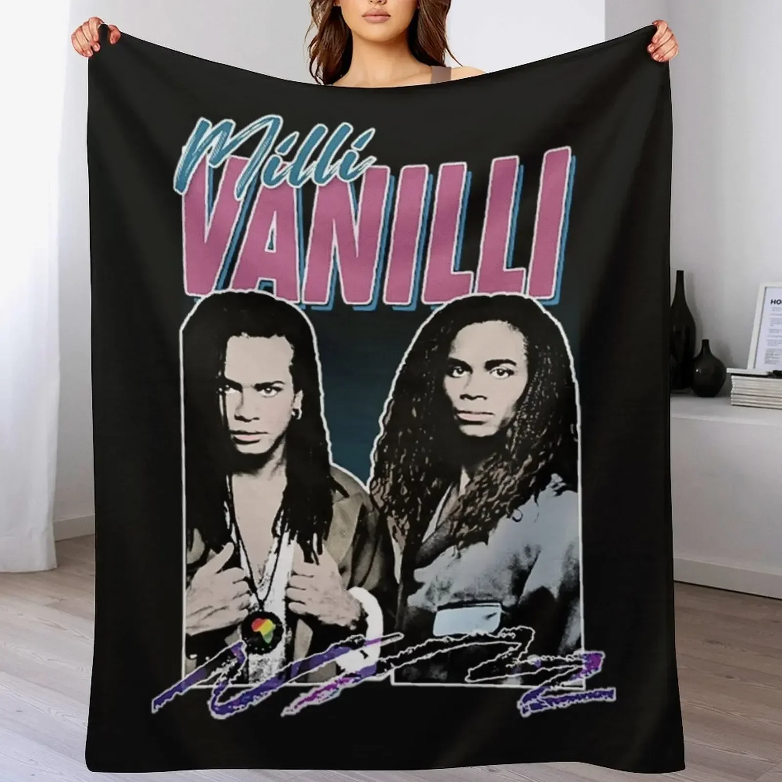 Milli Vanilli T-ShirtMilli - 80's Fanart Aesthetic Design Tribute Throw Blanket Picnic anime Camping Blankets
