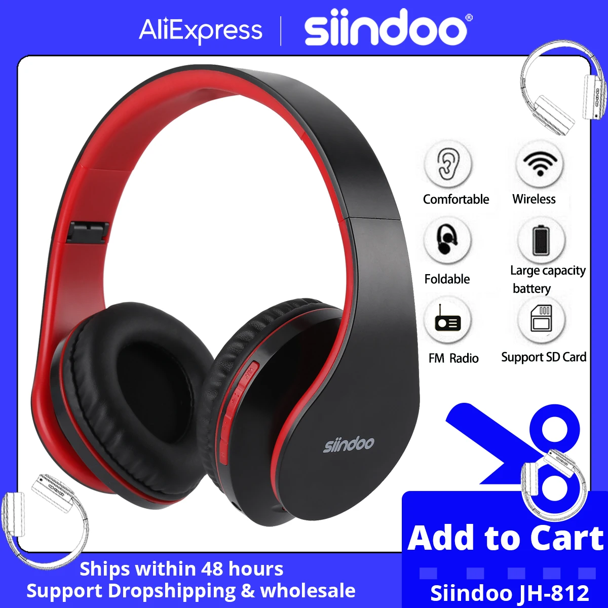 Bluetooth-наушники Siindoo, складные, FM-радио, с микрофоном | AliExpress
