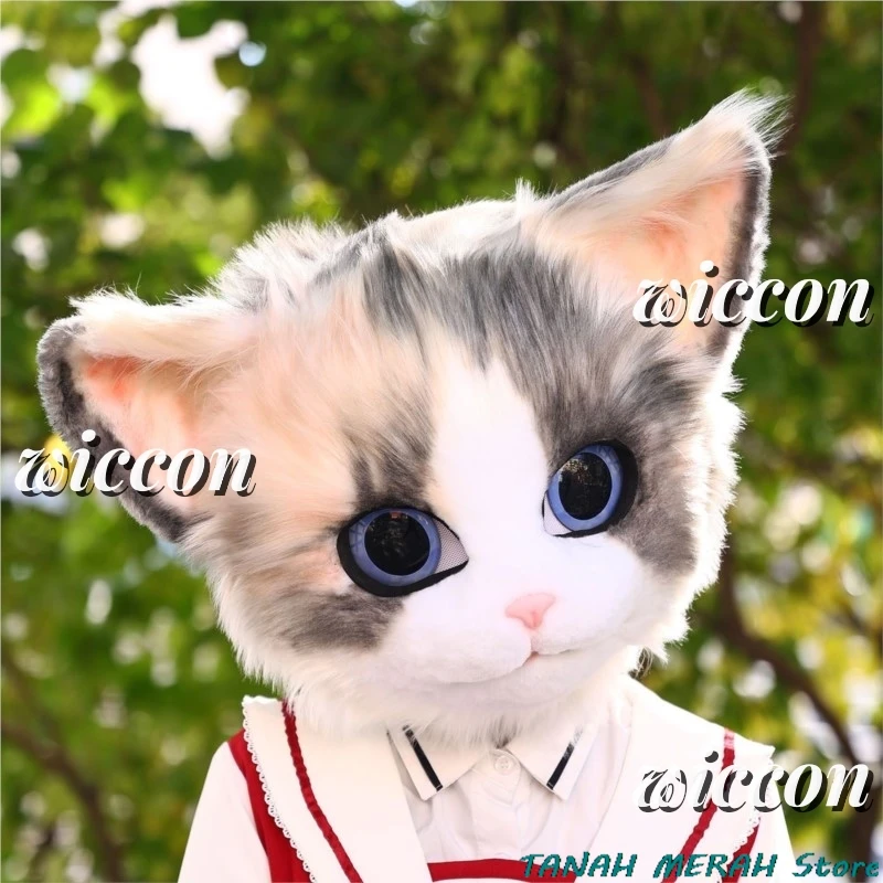 Косплей Костюм Аниме Персидский Кот Меховой Голова Пушистая Маска Комплект