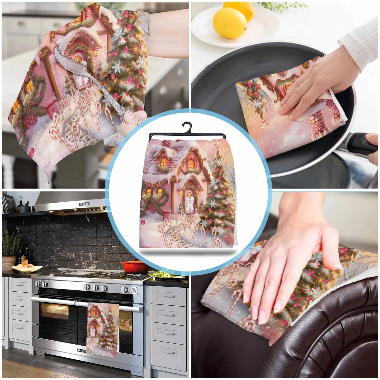 Рождественские конфеты Дом снег вид сельская местность печать чайное полотенце