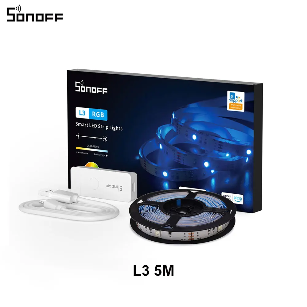 

SONOFF L3 5M RGB Smart LED Light Strip Гибкая светодиодная лента с регулируемой яркостью Приложение Пульт дистанционного управления через eWeLink Alexa Google Home
