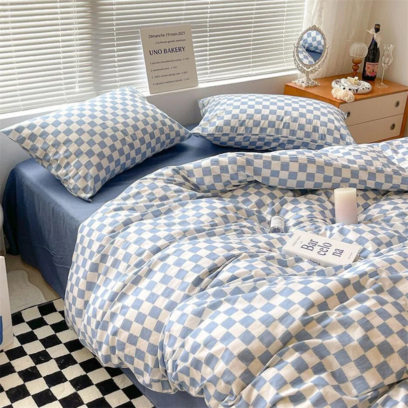 

Blue Plaid Nordic Duvet Cover 220x240 Pillowcase Bed Sheet 3pcs/4pcs Bedding Sets Checkerboard Bedclothes 200x230 Quilt Cover