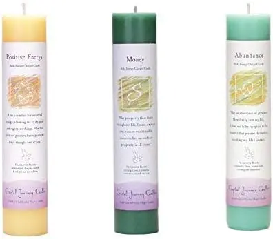 

Charged Herbal Magic Pillar Candle with Inspirational Labels - Wealth and Health Bundle of 3(Positive Energy, Money, Abundance)