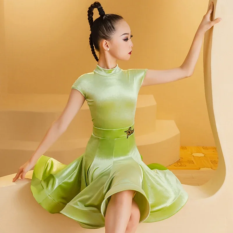 Детский комбинезон и юбка для современных танцев девочек сверкающее бархатное