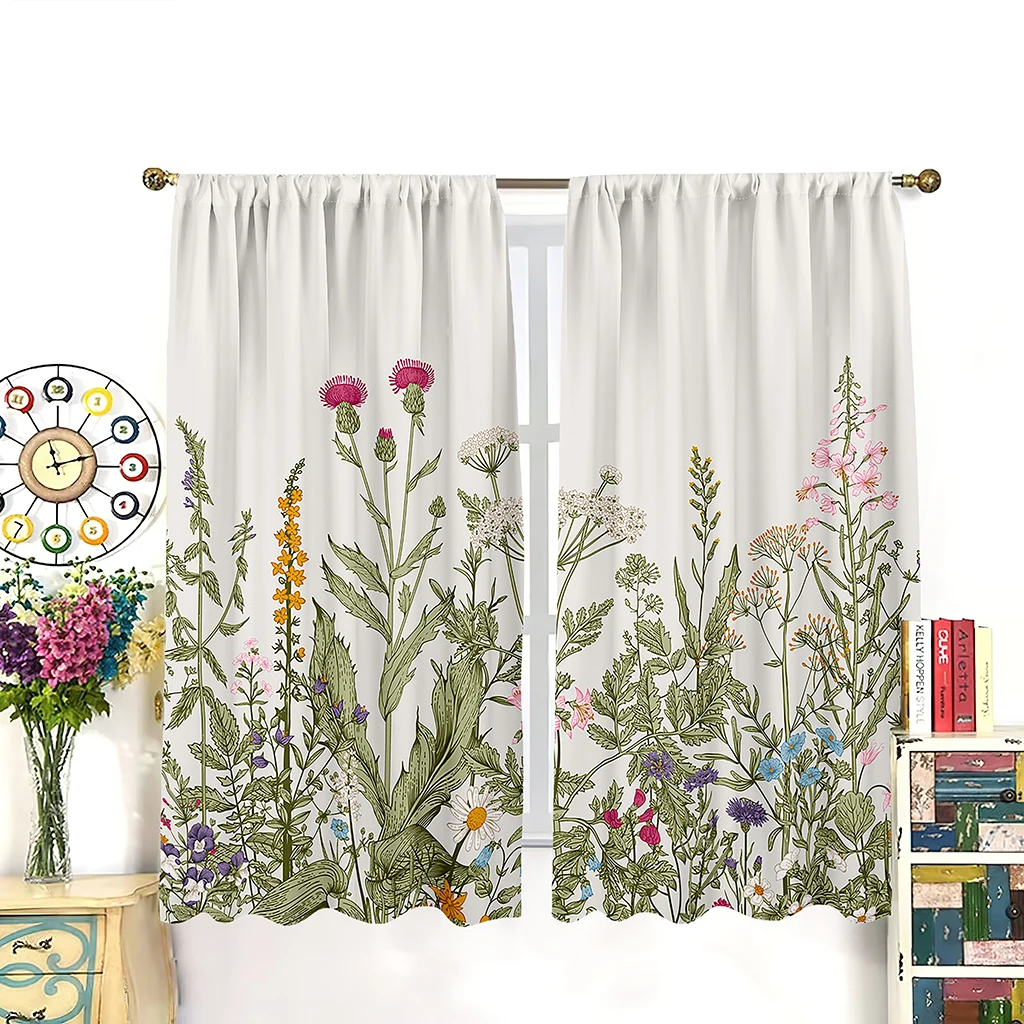 

Vintage Floral Botanical Plant Herbs Wildflower Blossom Thin Window Curtain for Living Room Bedroom Decor 2 Pieces Free Shipping
