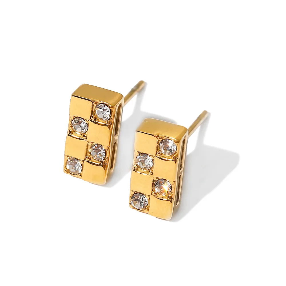 

Hot Sale Fashion Earrings For Women Stainless Steel Rectangular Stud Ear Ring Pendant Zircon Fine Jewelry Accessorie By Gift