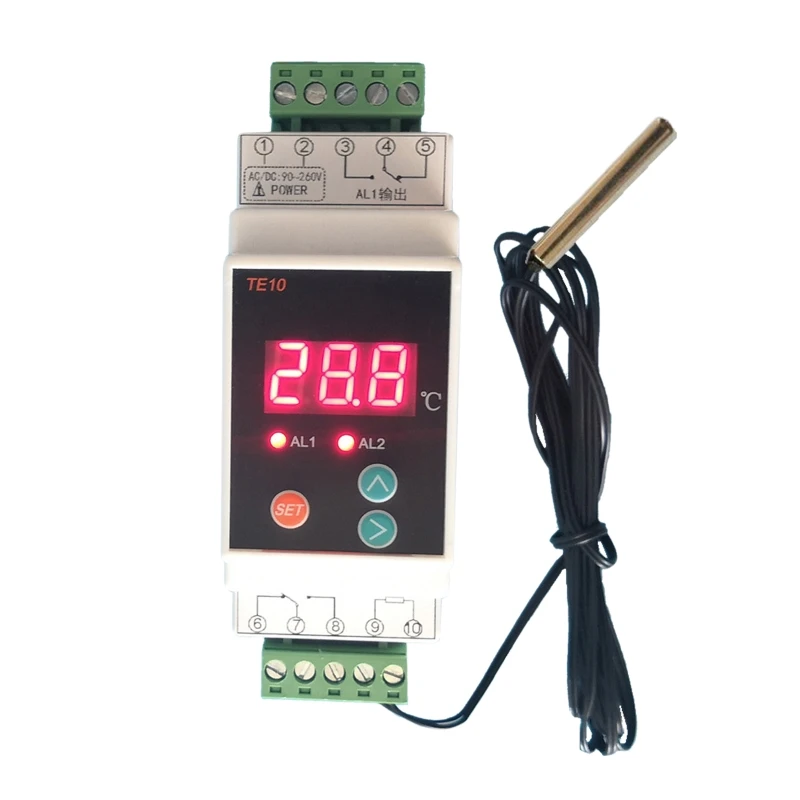 

Din Rail Thermostat with Sensor 2 Way Relay Output Temperature Alarm Controller