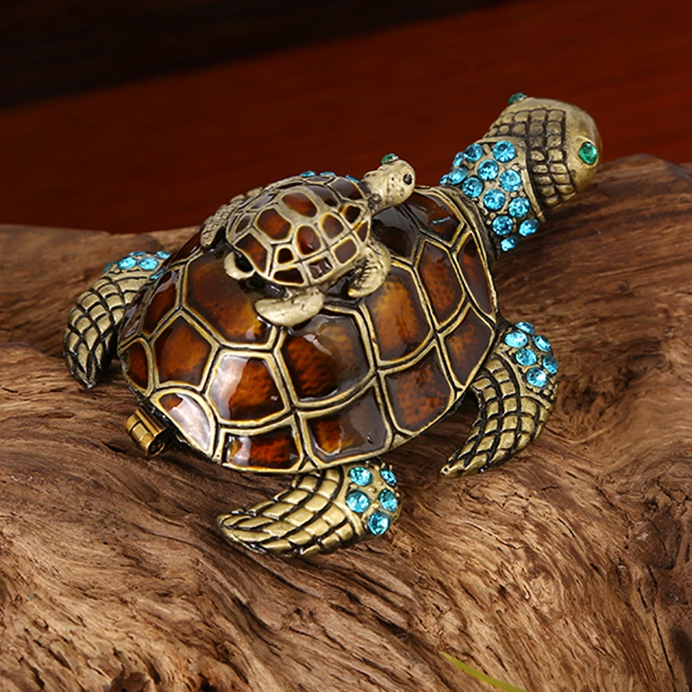 Фото Кристаллы Bejeweled черепаха безделушка коробка с откидной эмалью фигурка матери-ребенка Черепаха Животное Ювелирное кольцо держатель коробка... №4